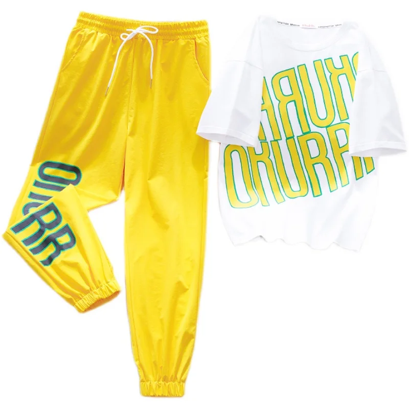 

Спортивный костюм для женщин Лето 2021 Новинка с коротким рукавом Корейская версия свободного кроя Быстросохнущий повседневный костюм из дв...