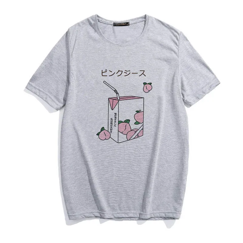 Женская футболка в стиле Харадзюку с принтом персикового сока kawaii Ulzzang забавные