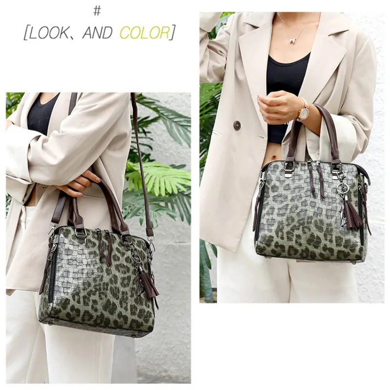 

4PCS Handbags Women Designer Large Capacity Shoulder Bag Stone Pattern PU Leather Crossbody Bags Sac A Main Femme Leopard Bag