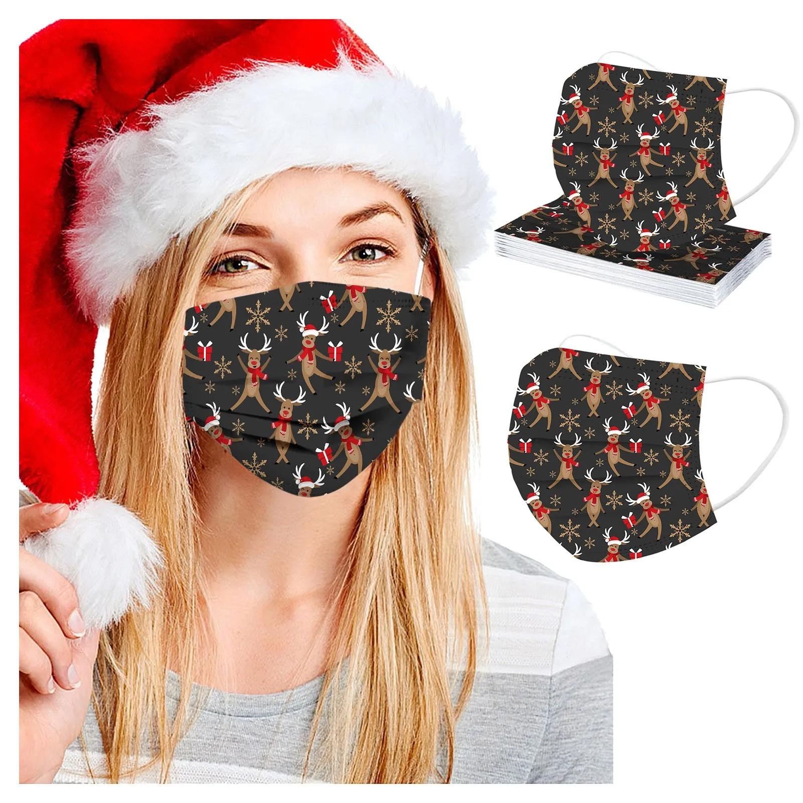

10pc Multicolor Adults Disposable Christmas Masks Mascarillas Fashion Non-woven Filter Face Cover Protection Ear Loop Face Mask