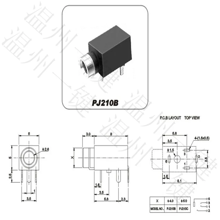 10 шт. PJ 210B разъем питания 2 5 Разъем для наушников 3 ножной штырь 1 фиксированная
