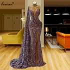 Размера плюс пурпурное кружевное вечернее платье длинное платье на одно плечо Дубай Бисер вечерние платья русалки Платья знаменитостей, комплект вечерней одежды