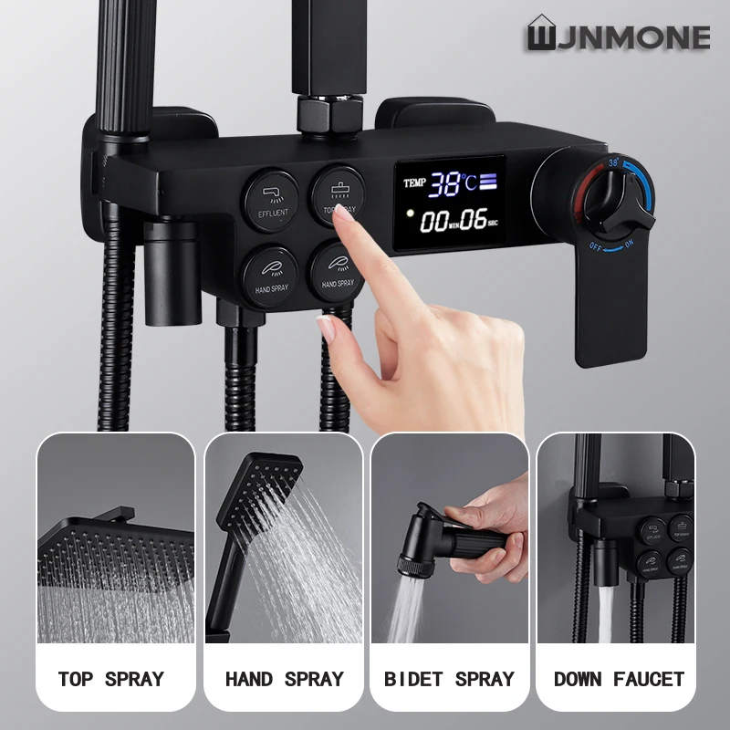 bathroom shower set black gold silver platinum thermostatic digital display hot cold single handle wall mounted shower systems free global shipping