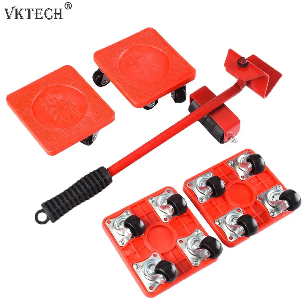 

5pcs Furniture Mover Tool Transport Lifter Heavy Stuffs Moving 4 Wheeled Roller with 1 Bar Mover Device Set Dropshipping