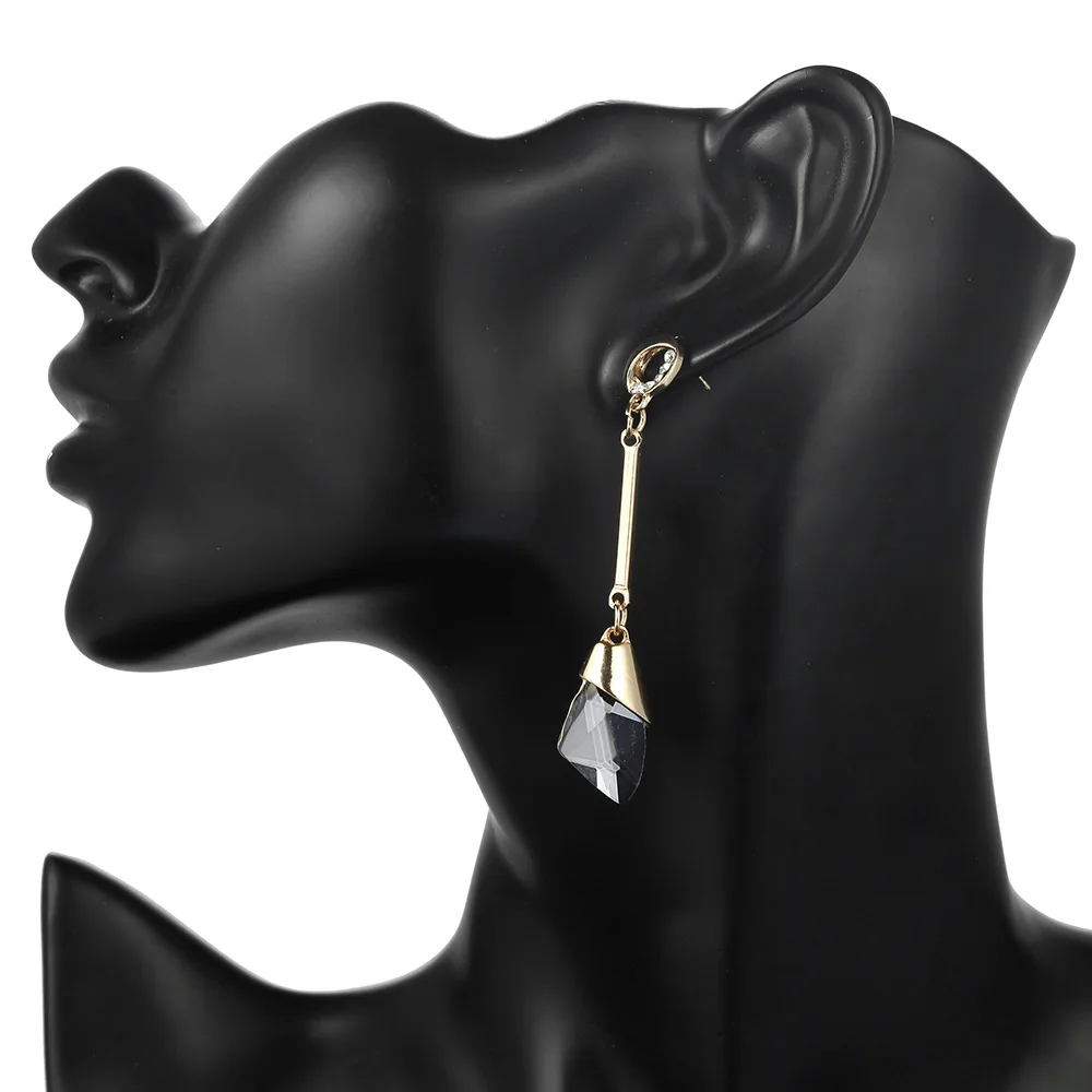 Висячие Серьги со стразами в Корейском стиле темно синие висячие с кристаллами