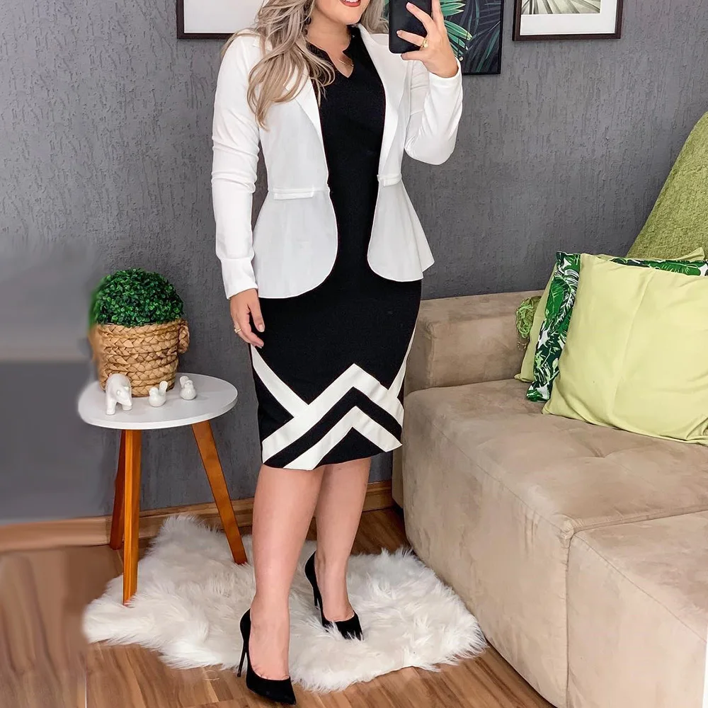 Модная одежда 2 предмета женские комплекты офисный белый блейзер пиджак пальто