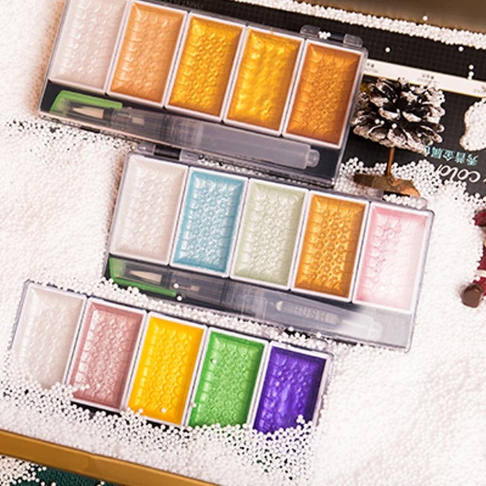 5/8 Цвета сплошной набор акварельных красок металлический золотой перламутровый