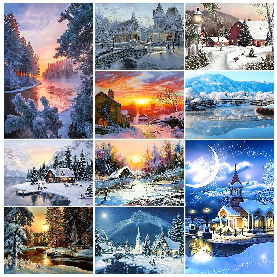 Алмазная 5D картина сделай сам полноразмерная/круглая вышивка зимняя снежная