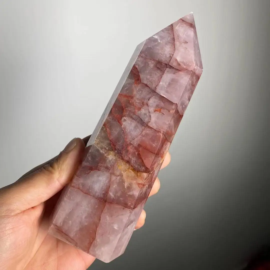 

Natural Red Glue Flower Crystal single tip Point Wand crystal column Healing