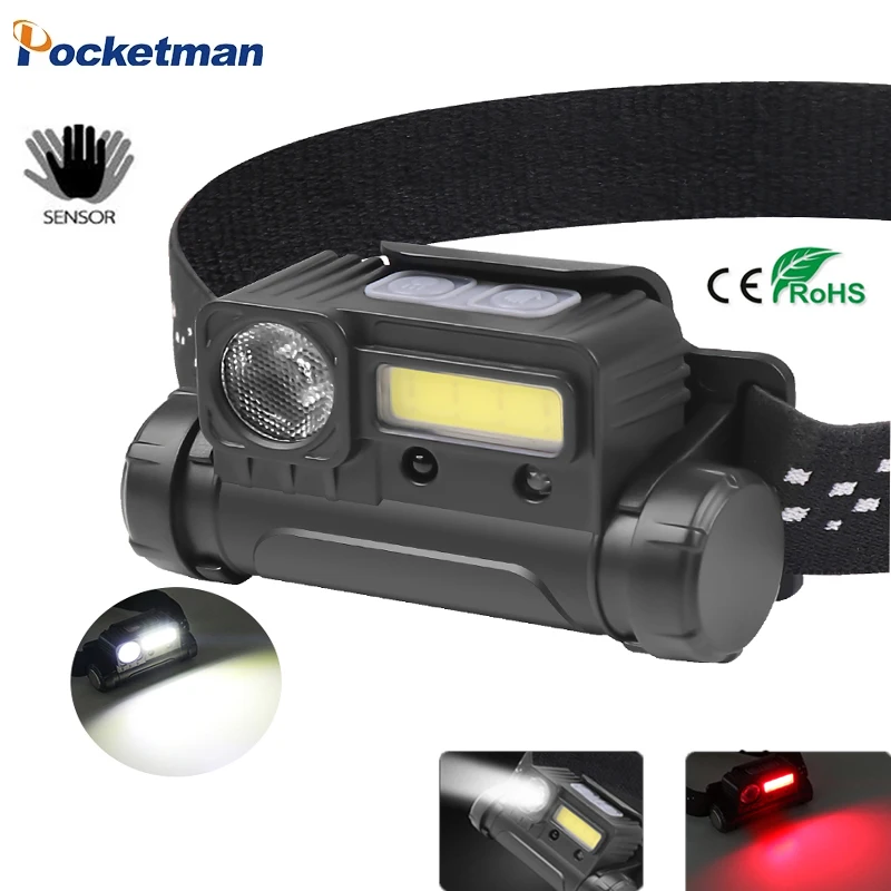 

Фонарь налобный POCKETMAN COB + светодиодный Аккумуляторный с датчиком движения и зарядкой от USB