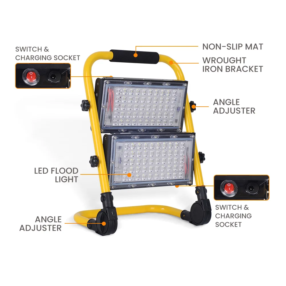 Rechargeable portable LED flood light 50W/100W outdoor camping light three modes with flashing spotlight emergency light IP65
