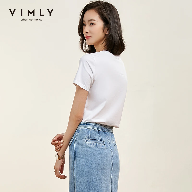 Vimly 2020 летняя Минималистичная женская футболка с принтом Vogue однотонная