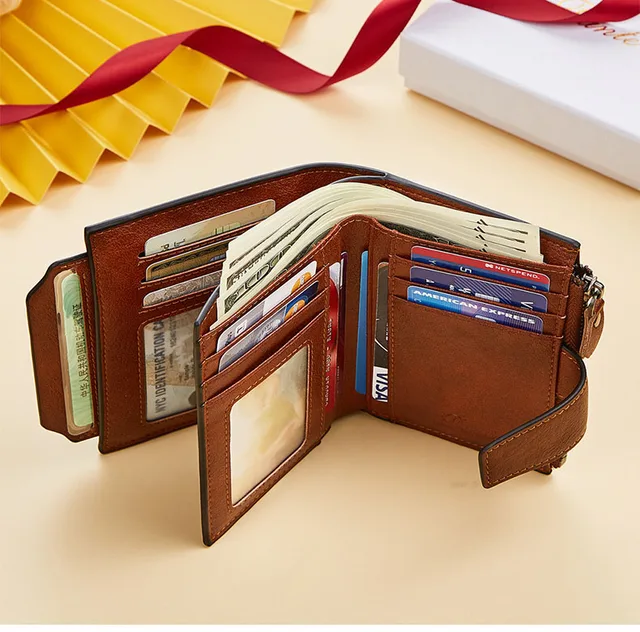 Men's Vertical Vintage Genuine Leather Wallet RFID Blocking Zipper Coin Purse Business Card Holder Bag Wallet Man 5