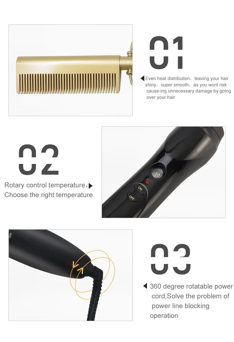 

Hot Hair Pressing Beard Straightening Comb Ceramic Flat Iron Curler High Heat for Course, Thick, and Unruly Hair,Wigs,Beards