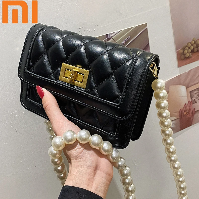 

Винтажная сумка на плечо с жемчужной цепочкой, миниатюрные сумки через плечо для женщин, 2021, роскошная брендовая дизайнерская прошитая Сумо...