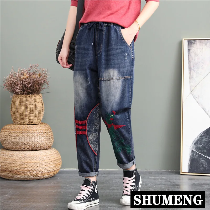 Джинсы National Jeans женские рваные вышитые джинсовые брюки с Фениксом Новинка