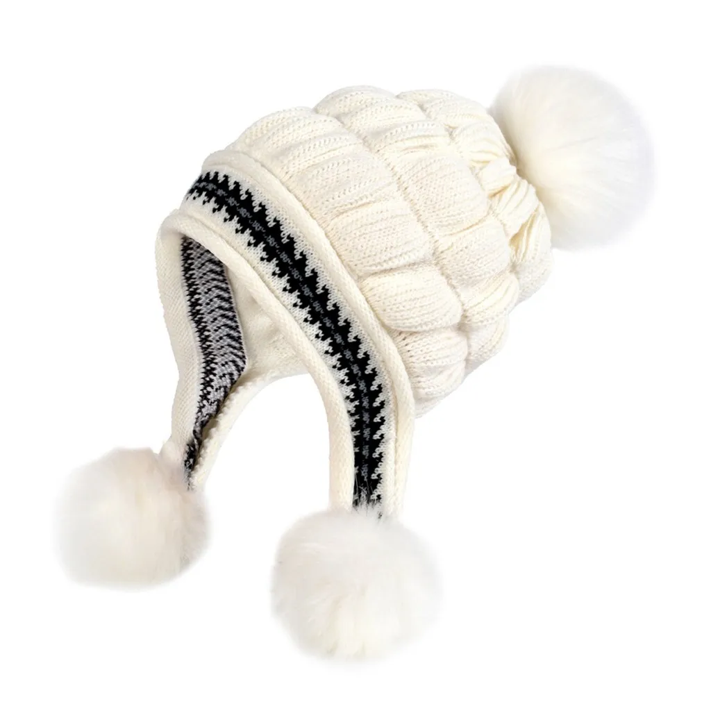 

hat pom pom women Fashion Keep Warm Winter Hats Knitted Wool Hemming Hats