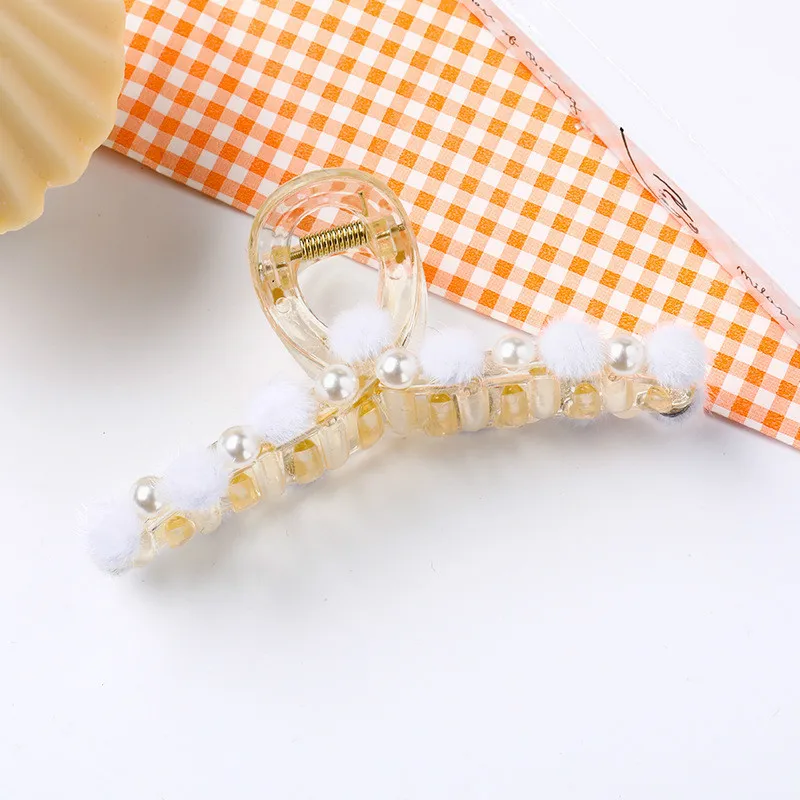 

[DISCICI] New Colorful Plush Hairpin Ball Transparent Hair Clip Back Head Plate Girl Hair Claws Fashion Hair Accessories WEA0076