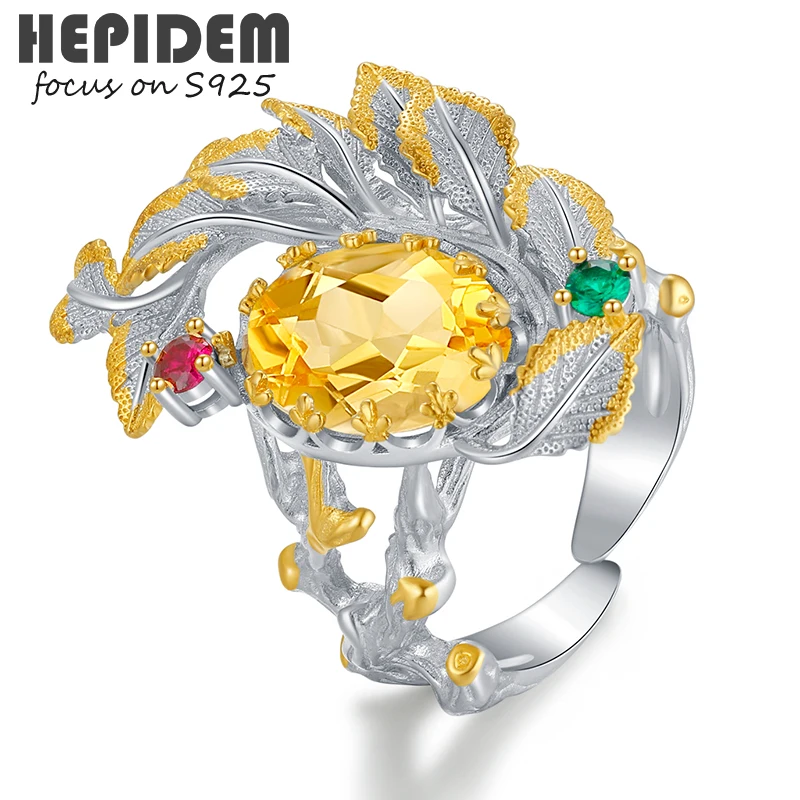 

HEPIDEM 100% Citrine 925 Sterling Silver Rings 2022 New Trend Women Yellow Big Size Stone Gem Gemstones S925 Fine Jewelry 7001