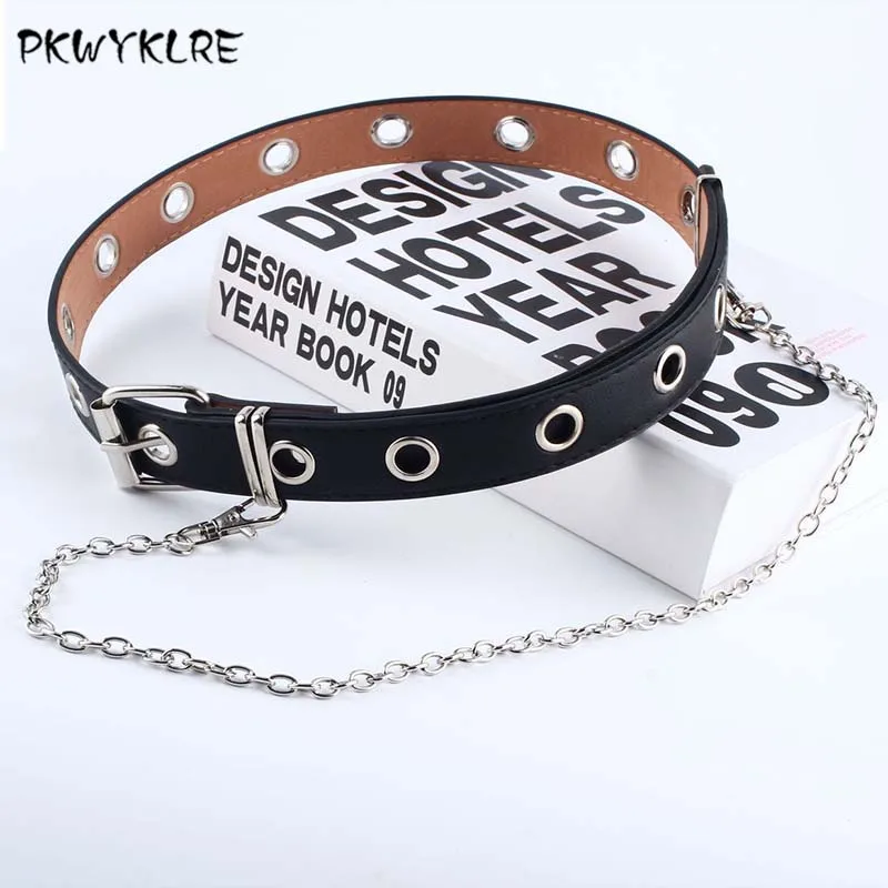 PKWYKLRE shipping женский панк цепь модный пояс регулируемый черный двойной/одинарный люверс втулка кожаный ремень пряжка - Цвет: A2