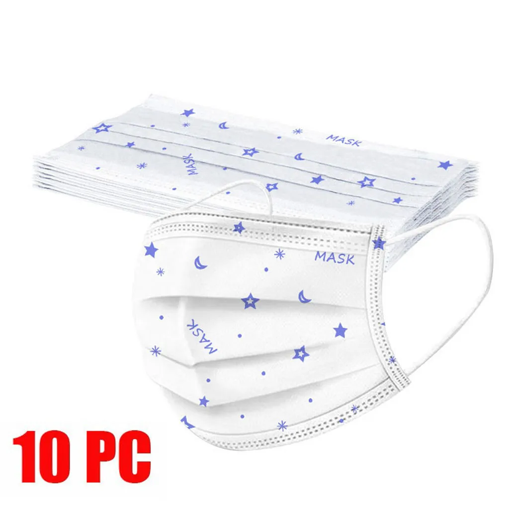 

10PC Start Print Disposable Face Mask Industrial 3ply Mask Dustproof Filter Pm2.5 Mouth Masks Earloop Bandage Masque 2021 new