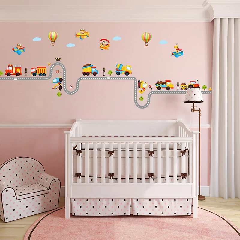 Мультяшные дорожные автомобили наклейки на стену для детской комнаты мальчик