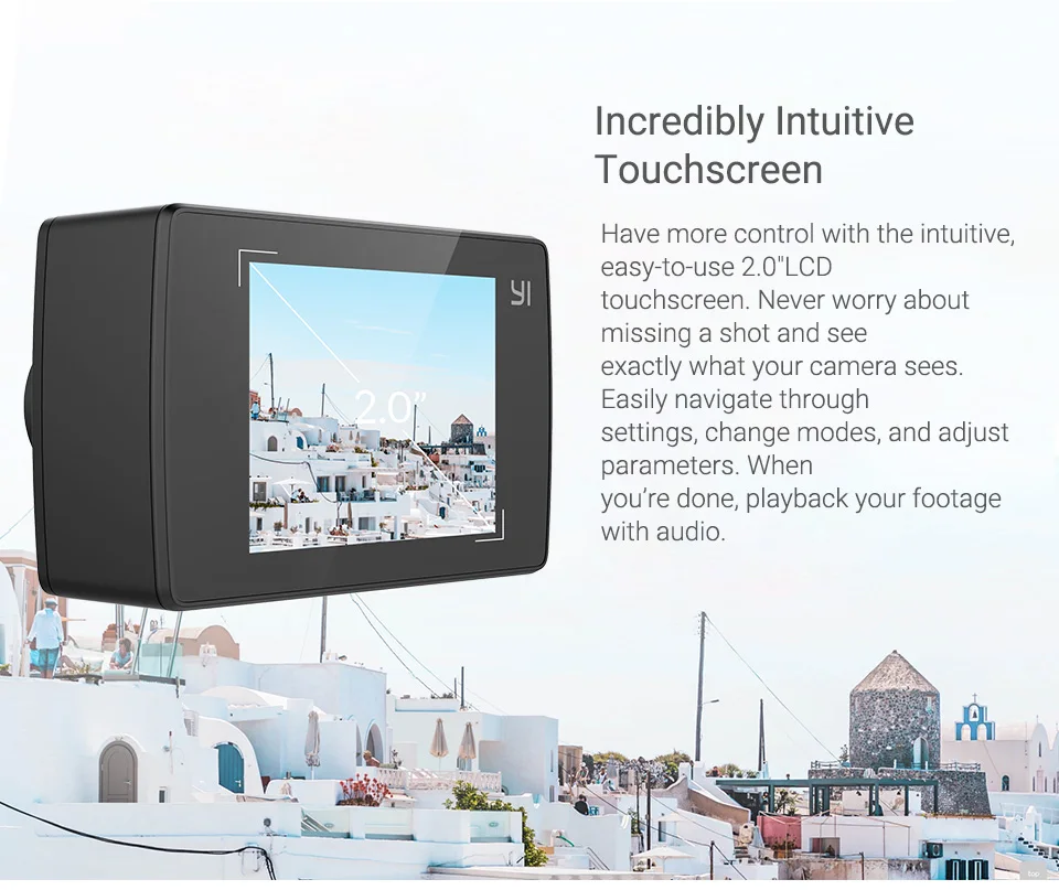 YI Discovery Action Camera 4K 20fps Sports Cam 8MP 16MP with 2.0 Touchscreen Built-in Wi-Fi 150 Degree Ultra Wide Angle