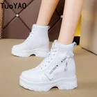 Женские ботинки на высокой платформе, новые весенние удобные повседневные ботинки на танкетке на высоком массивном каблуке 2022 см, Женская Вулканизированная обувь, 8,5