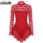 Женская элегантная лирическая танцевальная одежда, Прозрачный Кружевной Костюм для фигурного катания на коньках, танцевальный костюм для выступлений балерины, гимнастики