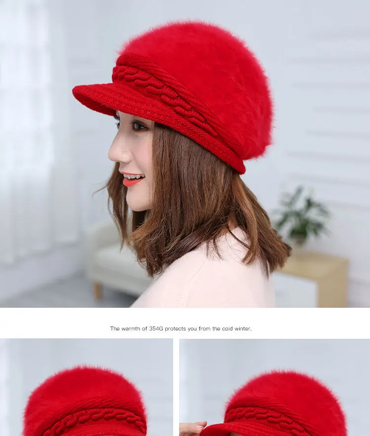 Women's hat winter rabbit hair knitted beret hat winter hats for women caps women fashion winter hat women's knitted hat