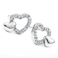 silver fashion temperament luxurious exquisite double heart diamond crystal womens earrings 2021 trend jewelry earrings