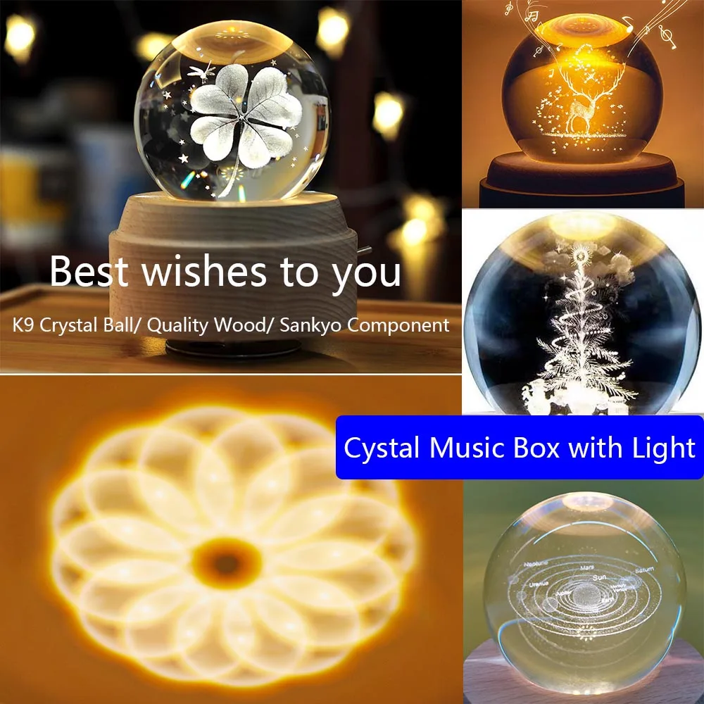 Caja de cristal de m&uacute;sica giratoria, caja de luz de m&uacute;sica con forma de bola de cristal, regalo de cumplea&ntilde;os, regalo de amigo-0