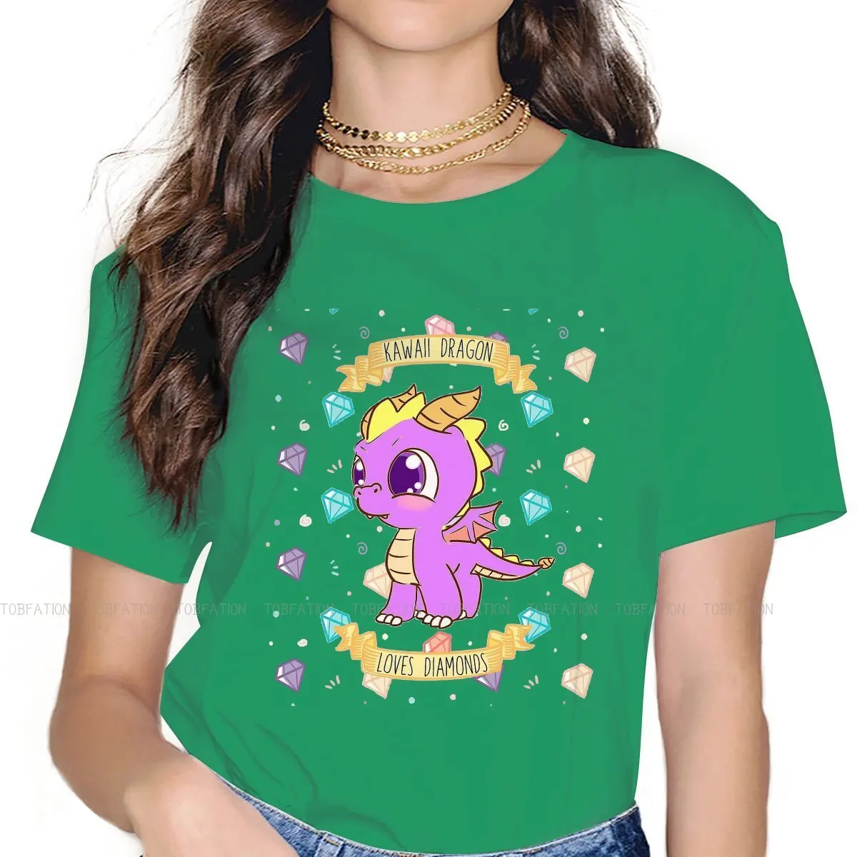 

Kawaii Essential 5XL футболки Spyro Cute Dragon Girl Чистый хлопок Топы Футболка с круглым вырезом оверсайз
