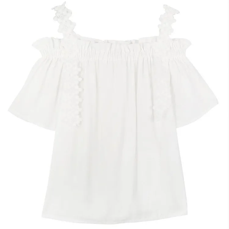 

Summer's New Solid Color Slash Neck Off Shoulder Chiffon Shirt Sweet Women Blouses Casual Short-sleeved White Tops Blusas Mujer