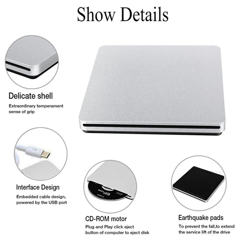 YiYaYo USB-C внешний CD Привод DVD CD VCD rom ридер DVD RW горелка Писатель проигрыватель для ноутбука/рабочего стола Windows MAC OS