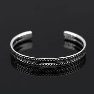 Винтаж 925 пробы серебро ручной работы перо Листья скрученные тайские серебряные браслеты из манжеты и браслеты