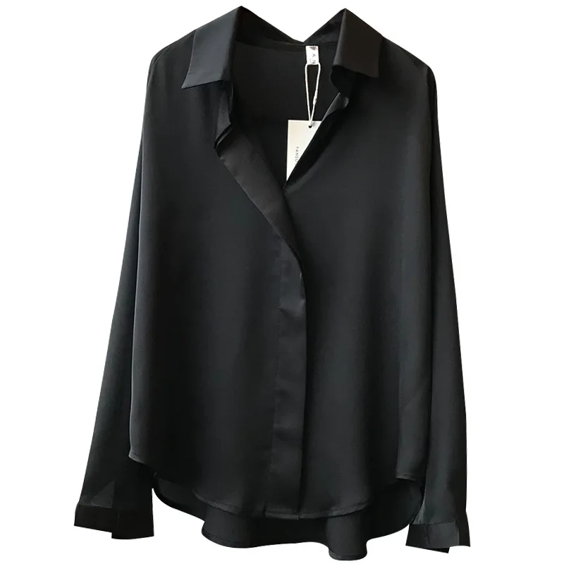 

2021 Spring New Elegant Satin Shirt Women's Long-Sleeved Shirt Loose Solid Color Shirt Yx0322