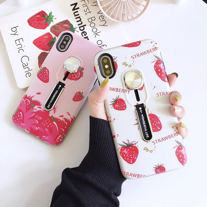 

Korean Cute Strawberry Flamingo PC Phone Case For iPhone6/7/8P/X/XS/XR/SE2020/11Pro with Stand, Ring Strap and An on-board Disk