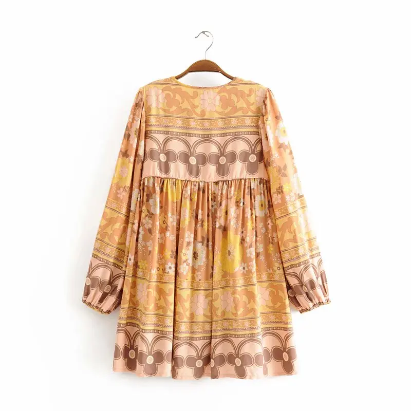 Винтажное шикарное женское платье на шнуровке с кисточками и цветочным принтом