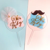 acrylic baby showers caketoppers decorations pink bow blue black beard oh baby english alphabet birthday cake baking supplies