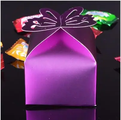 Dark Purple 100 шт, свадебные подарочные коробки для конфет с бабочкой, вечерние, фиолетовые - Цвет: Dark Purple