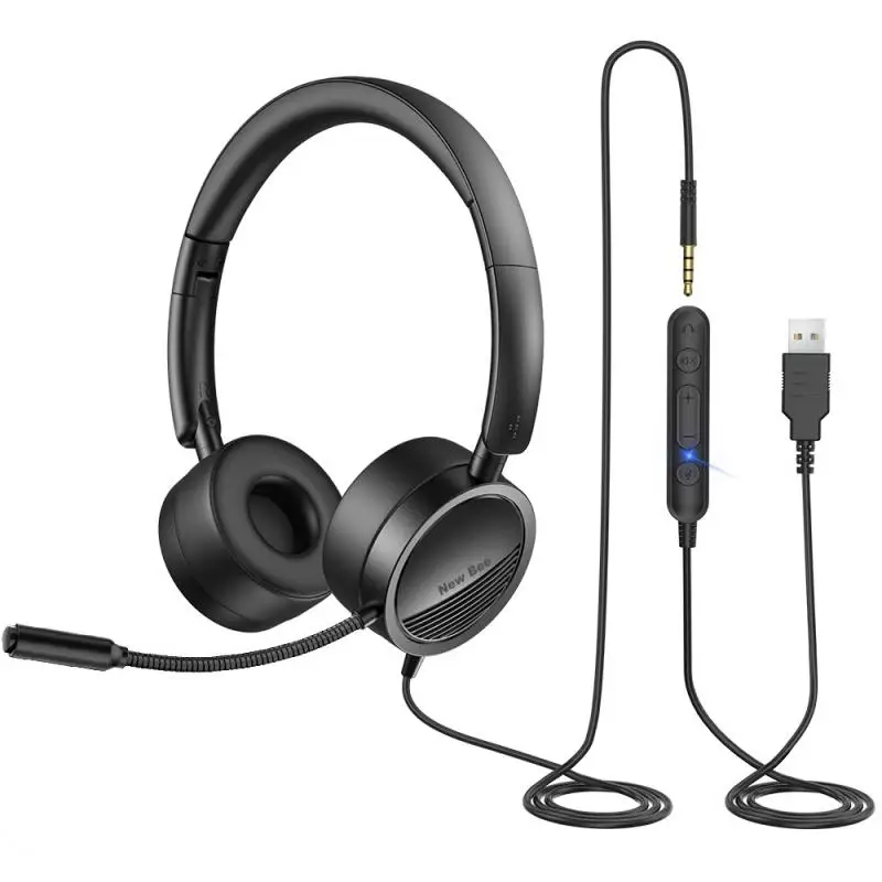 

Multifunction Computer Wire Control Headset Foldable USB Call Headphone Customer Service Earphone With Adjustable Microphone