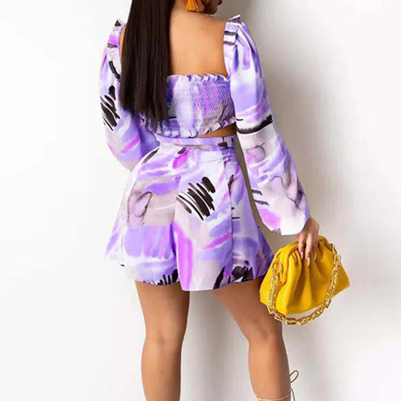 

Two Piece Sweet Dress Suits Long Sleeve V Neck Crop Top & Pleated Mini Skirt Set