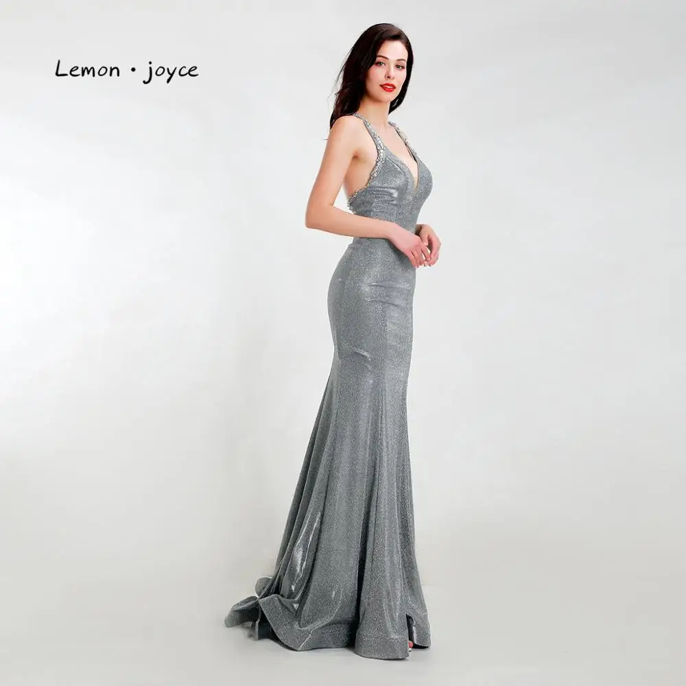 Лимон joyce серый Русалка Вечерние платья Длинные 2020 сексуальные v-образным вырезом