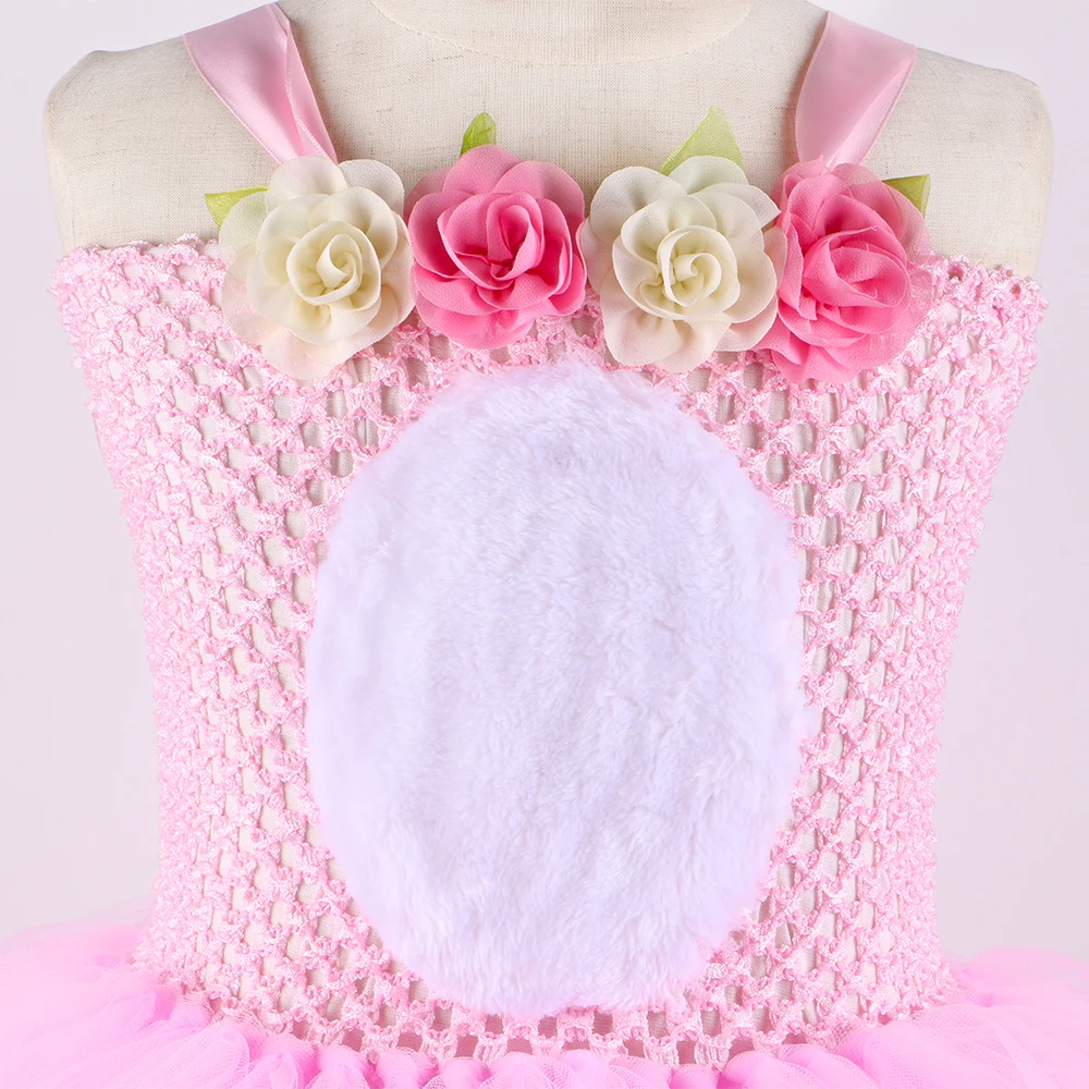 Pink Flower Bunny Dress Girls Easter Outfit Toddler Baby Animal Rabbit Cosplay Costume Kids Halloween Birthday Girl Tulle Outfit