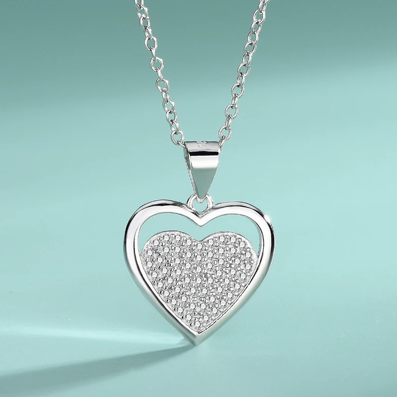 

S925 Sterling Silver Micro Inlay Heart-Shaped Love Necklace Simplicity Fashion Ladies Secklace Personality Jewelry Pendant