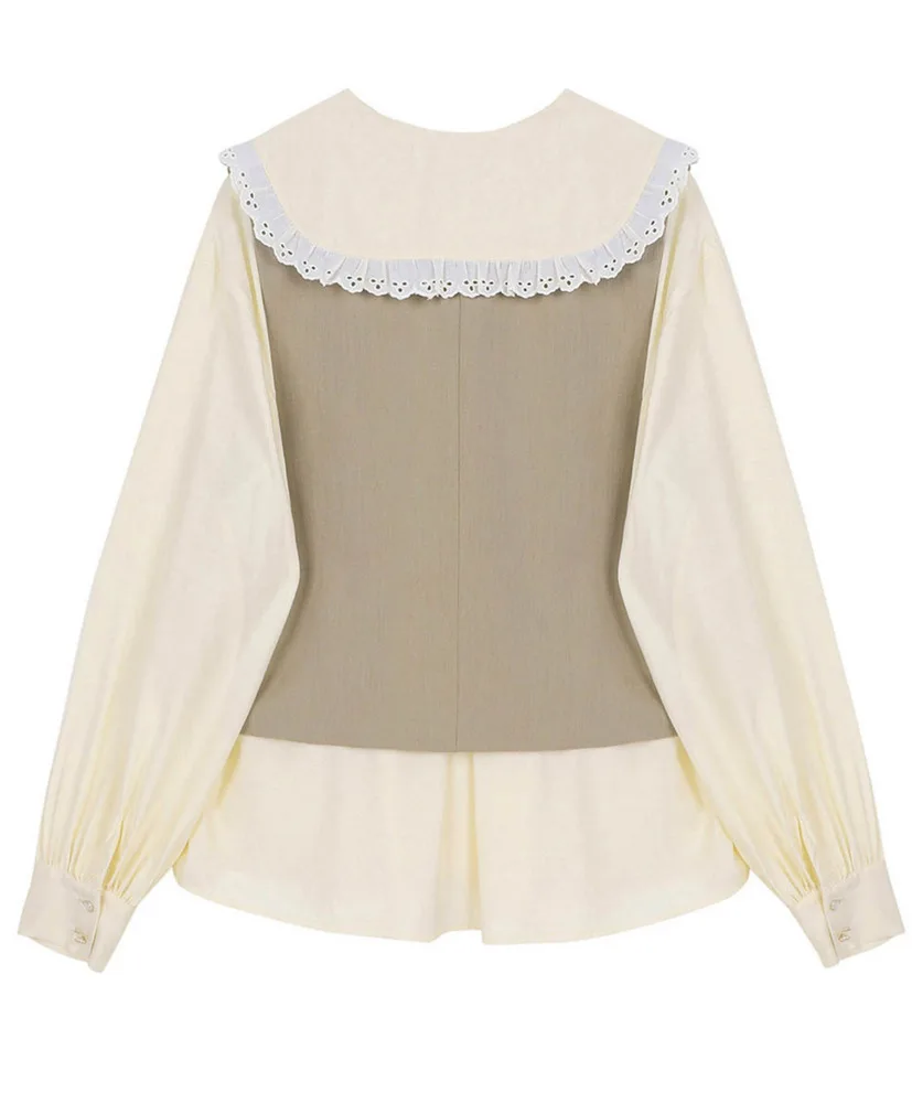 

Autumn New 2021 Baby Collar Shirt Suit Vest Casual Two Piece Blouse Shirts For Women Tops