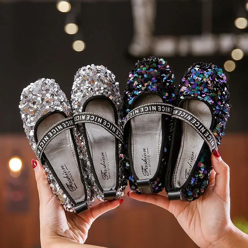 B & G/Танцевальная обувь принцессы для девочек Детская с блестками Летняя кожаная