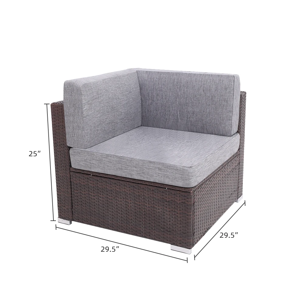 

3 Pieces Patio PE Wicker Rattan Corner Sofa Set Including 2 Corners + 1 Pedal Brown