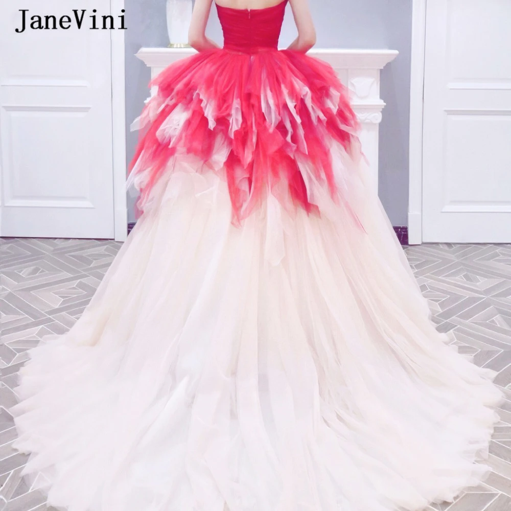 JaneVini новые модные красные многоярусные с рюшами тюлевые Длинные Выпускные